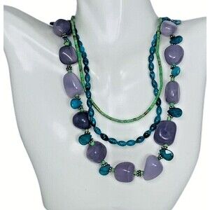 Purple Amethyst Sterling Silver Necklace 17" 925 Turquoise Layered Boho